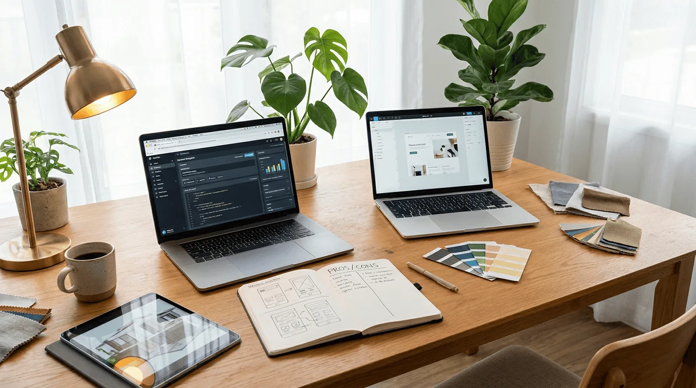 Illustration: WordPress oder Webflow? Vergleich für KMU